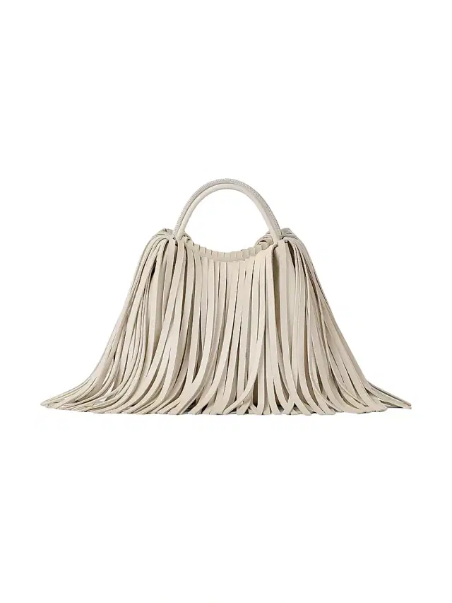 Givenchy Women's Nano Facet Bucket Bag in Leather with Fringes - Cream