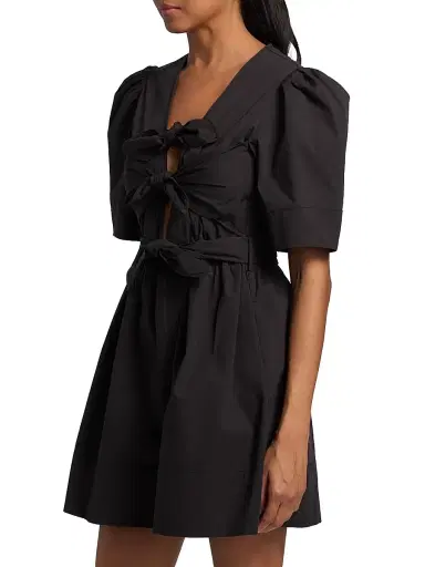 Ganni Women's Tie-Waist Stretch-Cotton A-Line Minidress | Thumbnail 4 Ganni Women's Tie-Waist Stretch-Cotton A-Line Minidress | Thumbnail 4