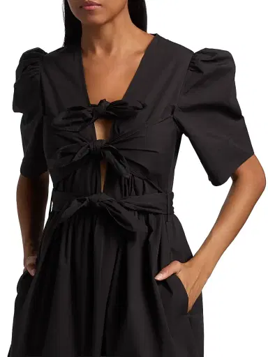 Ganni Women's Tie-Waist Stretch-Cotton A-Line Minidress | Thumbnail 6 Ganni Women's Tie-Waist Stretch-Cotton A-Line Minidress | Thumbnail 6