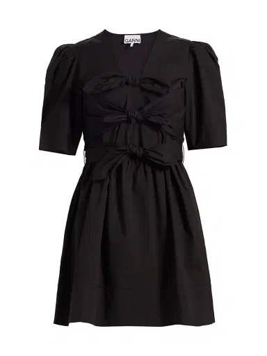 Ganni Women's Tie-Waist Stretch-Cotton A-Line Minidress | Thumbnail 1 Ganni Women's Tie-Waist Stretch-Cotton A-Line Minidress | Thumbnail 1