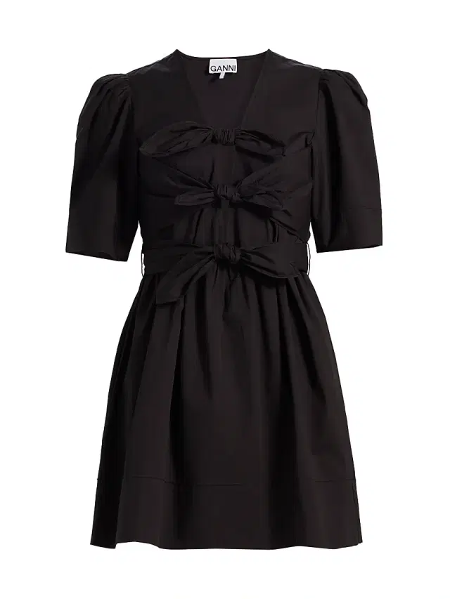 Women's Tie-Waist Stretch-Cotton A-Line Minidress - Black