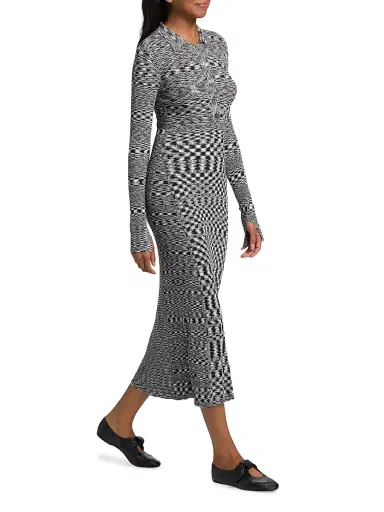 Ganni Women's Space-Dyed Knit Sheath Midi-Dress - Black | Thumbnail 2
