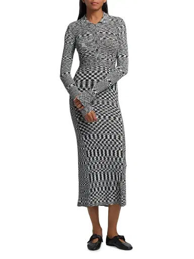 Ganni Women's Space-Dyed Knit Sheath Midi-Dress - Black | Thumbnail 3