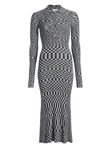 Ganni Women's Space-Dyed Knit Sheath Midi-Dress - Black | Thumbnail 1