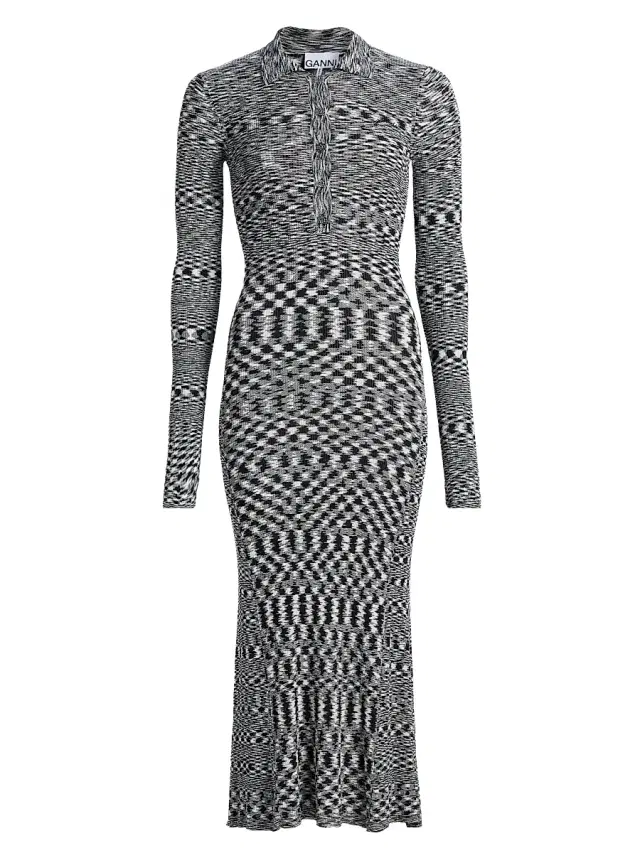 Ganni Women's Space-Dyed Knit Sheath Midi-Dress - Black