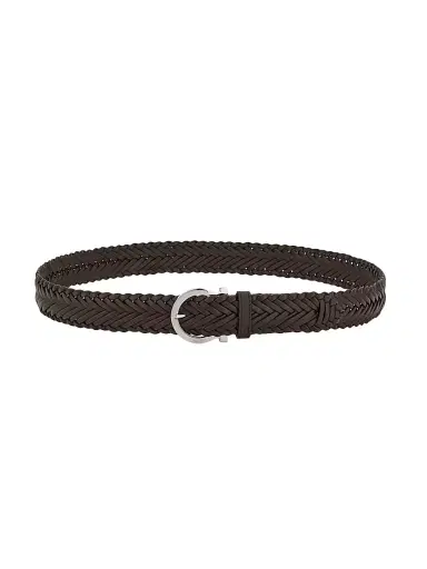 Ferragamo Men's Testa Di Moro Woven Leather Belt - Moro - Size 46 | Thumbnail 1