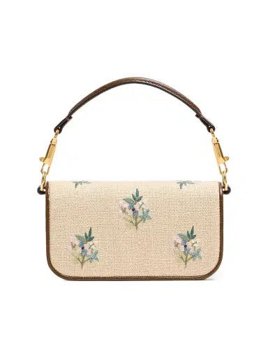 Valentino Garavani Women's Locò Linen Shoulder Bag with Embroidery - Natural | Thumbnail 2 Valentino Garavani Women's Locò Linen Shoulder Bag with Embroidery - Natural | Thumbnail 2