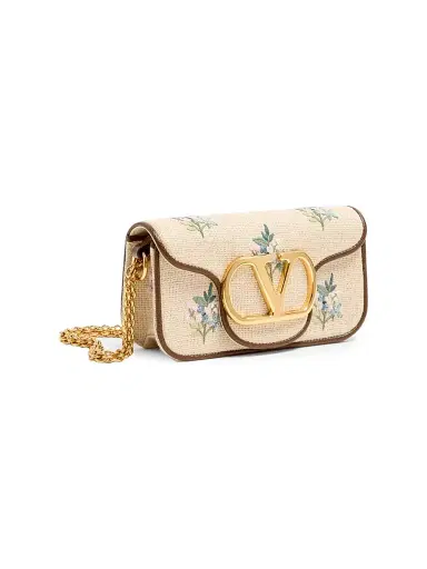 Valentino Garavani Women's Locò Linen Shoulder Bag with Embroidery - Natural | Thumbnail 3 Valentino Garavani Women's Locò Linen Shoulder Bag with Embroidery - Natural | Thumbnail 3