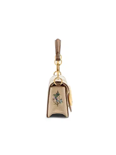 Valentino Garavani Women's Locò Linen Shoulder Bag with Embroidery - Natural | Thumbnail 4 Valentino Garavani Women's Locò Linen Shoulder Bag with Embroidery - Natural | Thumbnail 4