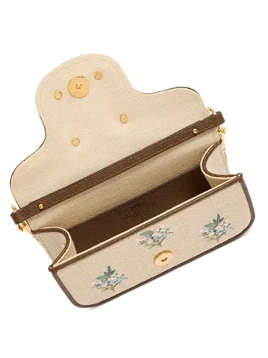 Valentino Garavani Women's Locò Linen Shoulder Bag with Embroidery - Natural | Thumbnail 5 Valentino Garavani Women's Locò Linen Shoulder Bag with Embroidery - Natural | Thumbnail 5