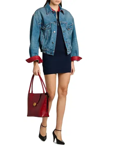 Versace Women's Blouson Denim Leather-Trim Jacket - Multi Color - Size 12 | Thumbnail 2