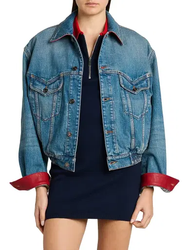 Versace Women's Blouson Denim Leather-Trim Jacket - Multi Color - Size 12 | Thumbnail 3