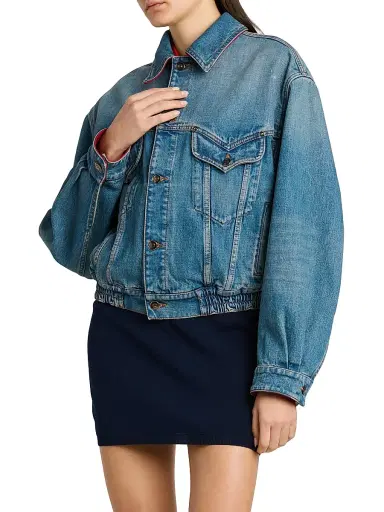 Versace Women's Blouson Denim Leather-Trim Jacket - Multi Color - Size 12 | Thumbnail 4