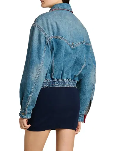 Versace Women's Blouson Denim Leather-Trim Jacket - Multi Color - Size 12 | Thumbnail 5