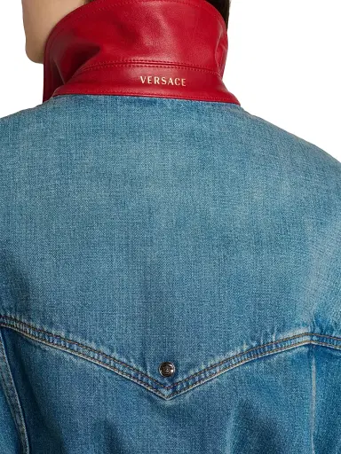 Versace Women's Blouson Denim Leather-Trim Jacket - Multi Color - Size 12 | Thumbnail 6