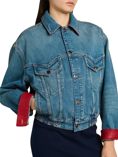 Versace Women's Blouson Denim Leather-Trim Jacket - Multi Color - Size 12 | Thumbnail 7