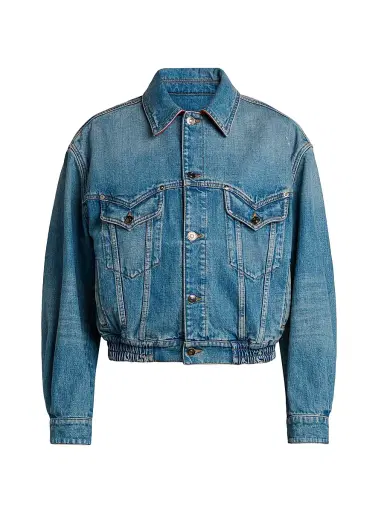 Versace Women's Blouson Denim Leather-Trim Jacket - Multi Color - Size 12 | Thumbnail 1