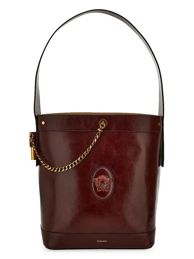 Versace Women's Pivot  Leather Bucket Bag - Rosewood Gold