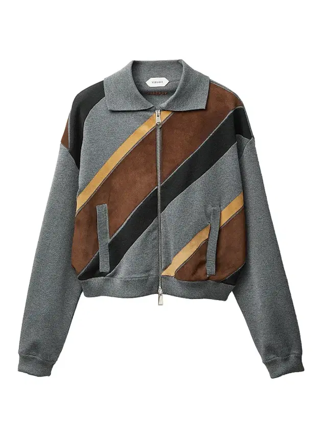 Versace Women's Intarsia-Wool & Leather Patchwork Zip Sweatshirt - Medium Grey