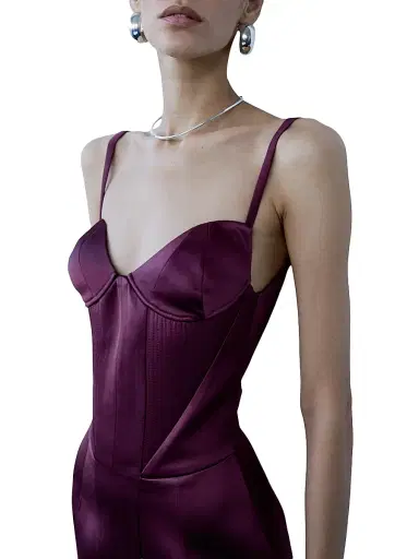 The New Arrivals Ilkyaz Ozel Women's Yasmeen Satin Corset Gown - Blood Moon - Size 10 | Thumbnail 2