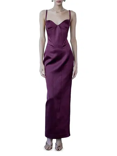 The New Arrivals Ilkyaz Ozel Women's Yasmeen Satin Corset Gown - Blood Moon - Size 10 | Thumbnail 1
