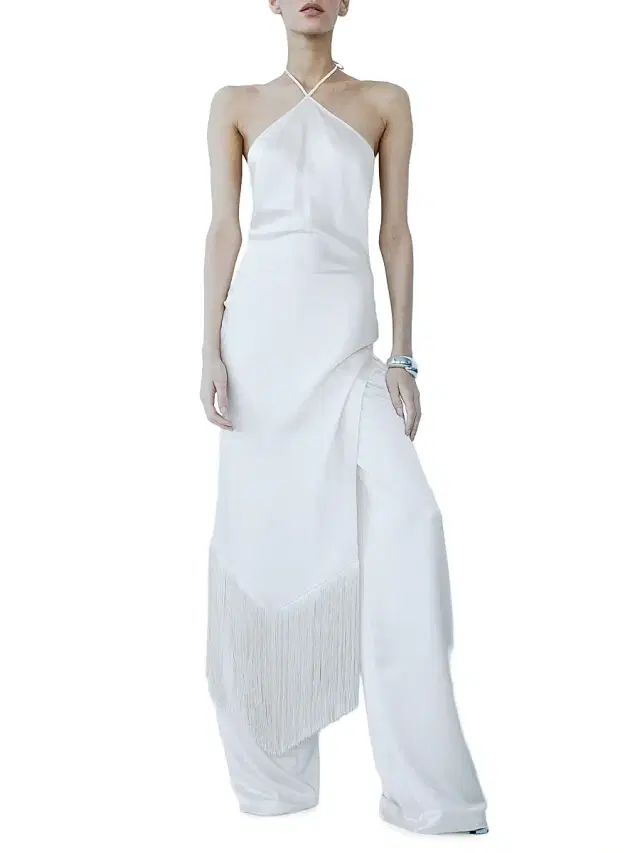 Women's Blanca Satin Fringe-Trim Midi-Dress - Crema