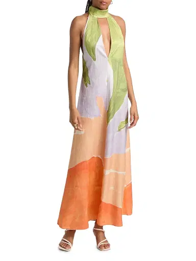 Significant Other Women's Malina Halterneck Printed A-Line Maxi Dress - Stamped Poppy - Size 12 | Thumbnail 3