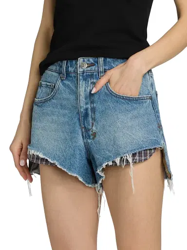 Ksubi Women's Future Memory Kut Off Plaid Pocket Denim Shorts - Denim | Thumbnail 3 Ksubi Women's Future Memory Kut Off Plaid Pocket Denim Shorts - Denim | Thumbnail 3