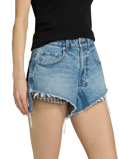Ksubi Women's Future Memory Kut Off Plaid Pocket Denim Shorts - Denim | Thumbnail 4 Ksubi Women's Future Memory Kut Off Plaid Pocket Denim Shorts - Denim | Thumbnail 4