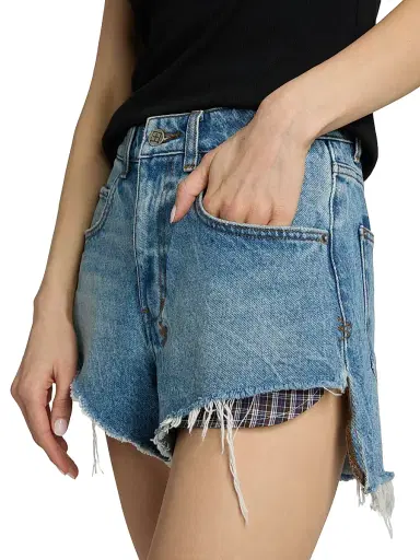 Ksubi Women's Future Memory Kut Off Plaid Pocket Denim Shorts - Denim | Thumbnail 6 Ksubi Women's Future Memory Kut Off Plaid Pocket Denim Shorts - Denim | Thumbnail 6