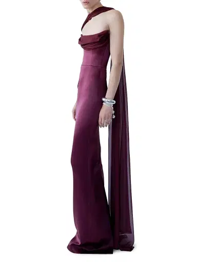 The New Arrivals Ilkyaz Ozel Women's Julietta Satin Draped Corset Gown - Blood Moon - Size 12 | Thumbnail 1