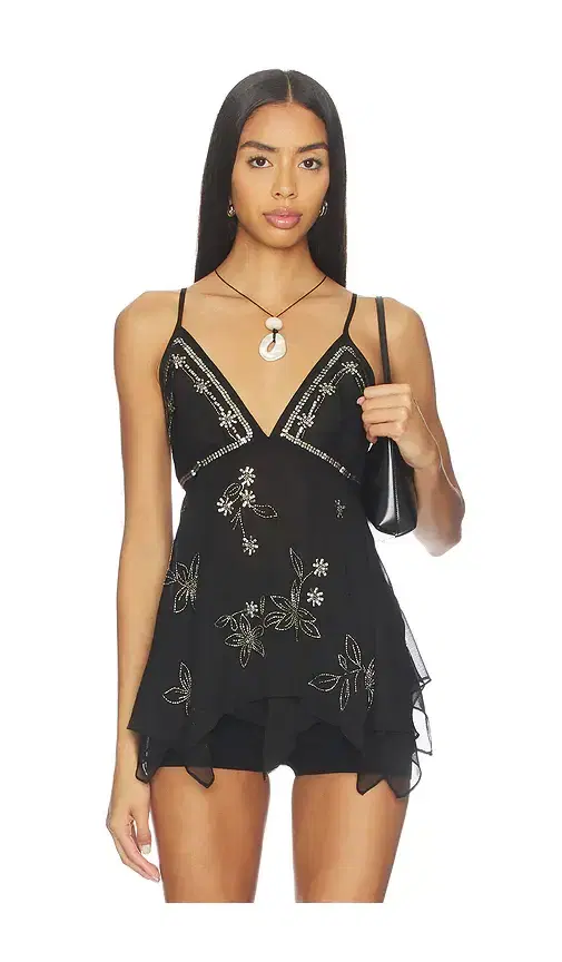 Free People Robbie Embellished Top In Black