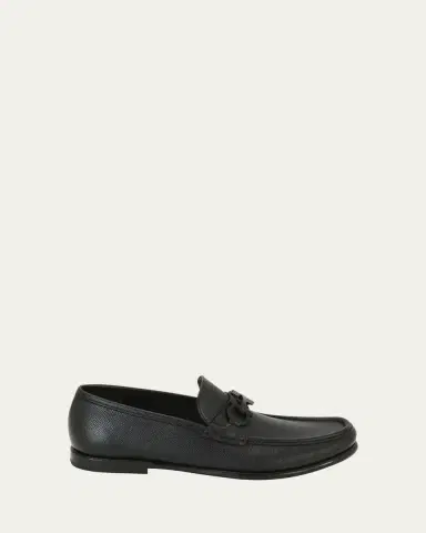 Ferragamo Men's Crown Textured Leather Gancini Moccasin Loafers | Thumbnail 3 Ferragamo Men's Crown Textured Leather Gancini Moccasin Loafers | Thumbnail 3