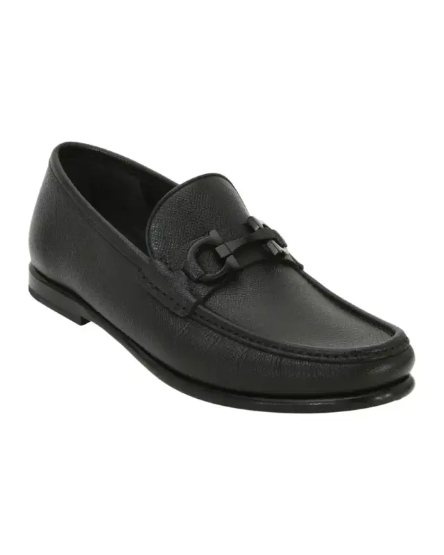 Ferragamo Men's Crown Textured Leather Gancini Moccasin Loafers