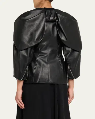 Simone Rocha Sculpted Bow Back Belted Biker Jacket | Thumbnail 3