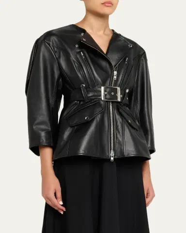 Simone Rocha Sculpted Bow Back Belted Biker Jacket | Thumbnail 4