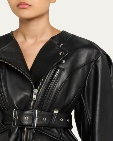Simone Rocha Sculpted Bow Back Belted Biker Jacket | Thumbnail 5