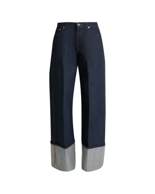 Turn-Up Wide-Leg Denim Trousers