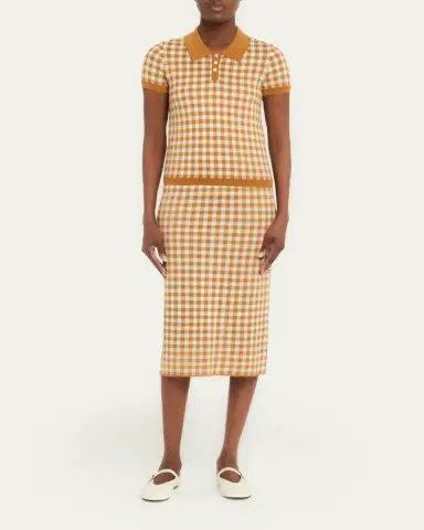 Guest In Residence Gingham Shrunken Silk-Linen Polo | Thumbnail 2
