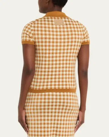 Guest In Residence Gingham Shrunken Silk-Linen Polo | Thumbnail 3