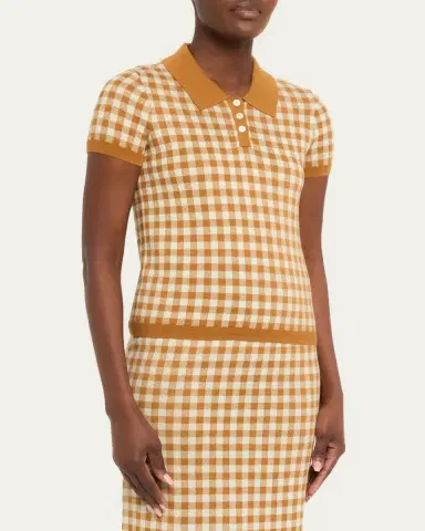 Guest In Residence Gingham Shrunken Silk-Linen Polo | Thumbnail 4