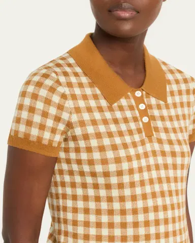 Guest In Residence Gingham Shrunken Silk-Linen Polo | Thumbnail 5
