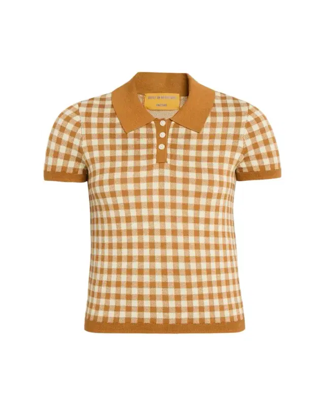 Gingham Shrunken Silk-Linen Polo