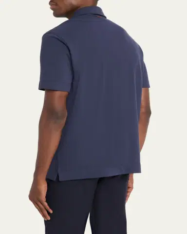 Zegna Men's Pique Polo Shirt with Leather-Trim Pocket | Thumbnail 3 Zegna Men's Pique Polo Shirt with Leather-Trim Pocket | Thumbnail 3