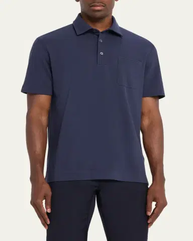 Zegna Men's Pique Polo Shirt with Leather-Trim Pocket | Thumbnail 4 Zegna Men's Pique Polo Shirt with Leather-Trim Pocket | Thumbnail 4