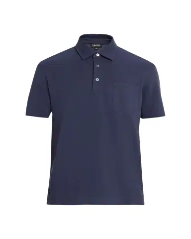 Zegna Men's Pique Polo Shirt with Leather-Trim Pocket | Thumbnail 1 Zegna Men's Pique Polo Shirt with Leather-Trim Pocket | Thumbnail 1