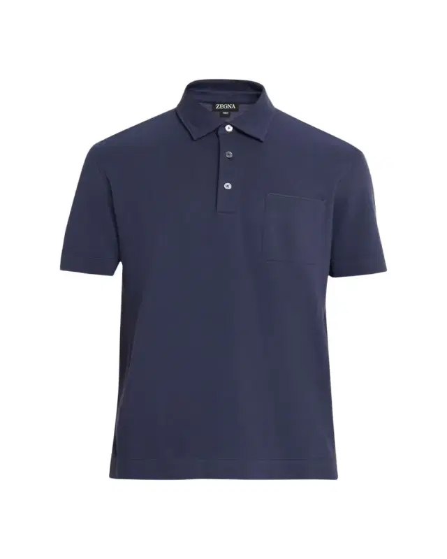 Men's Pique Polo Shirt with Leather-Trim Pocket