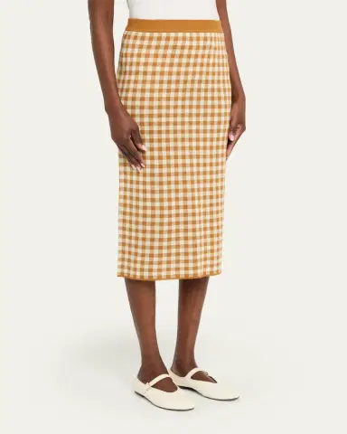 Guest In Residence Gingham Silk-Linen Midi Skirt | Thumbnail 4 Guest In Residence Gingham Silk-Linen Midi Skirt | Thumbnail 4