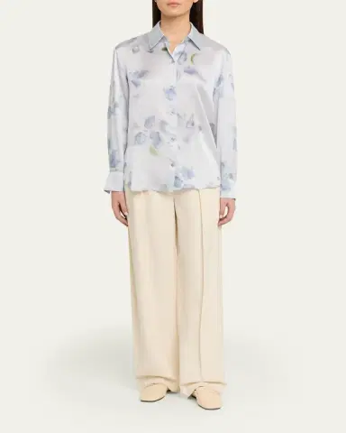 Vince Floral Blur Silk-Satin Blouse | Thumbnail 2