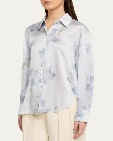 Vince Floral Blur Silk-Satin Blouse | Thumbnail 4